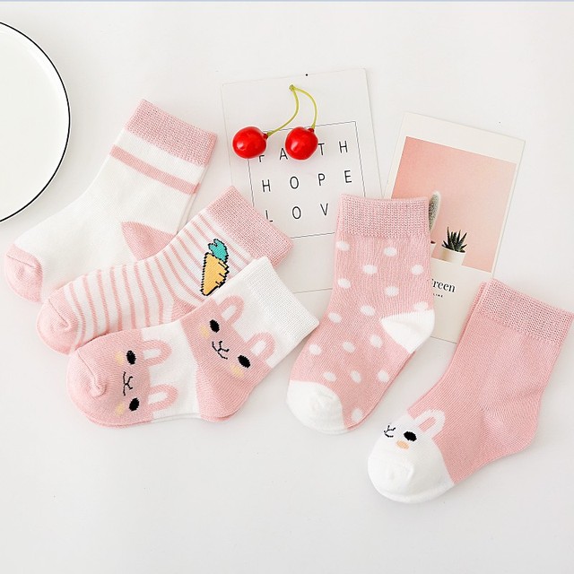 5pairs/lot 0 to 6 Years Kids Soft Cotton Socks Boy Girl Baby Cute Cartoon Warm Stripe Dots Fashion School Socks Autumn Spring