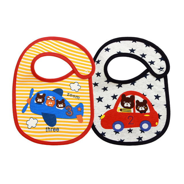 2pcs/lot infant new cartoon animal pure cotton absorbent comfortable baby bib boys and girls soft three-layer saliva towel