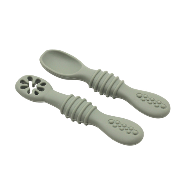 2pcs Lovely Baby Learning Spoons Utensils Set Adorable Toddler Tableware Baby Silicone Teether Toys Feeding Scoop Training