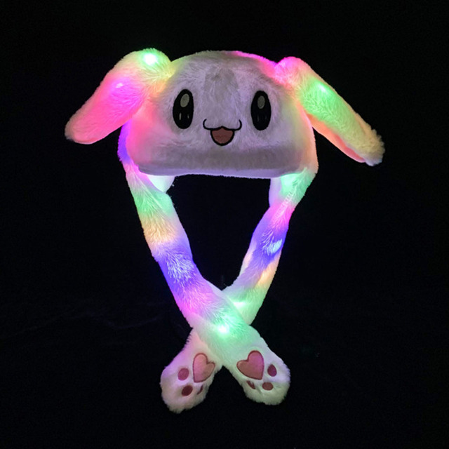 Lovely Luminous/No Light Plush Rabbit Hat Funny Play Toy Up Down Moving Rabbit Ears Air Cushion Toy Hat Girlfriend Kids Gifts 1pc