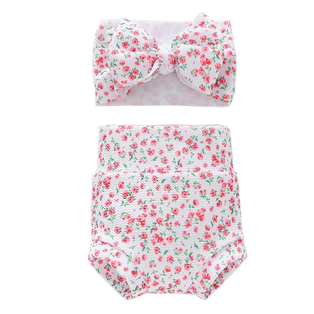 1 Set Baby Boy Baby Girls Pants Floral Dots Baggy Pants Bloomer Princess Diaper Cover and Bowknot Headband Set