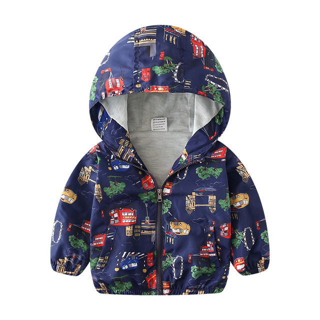 Spring Autumn Kids Clothes Boys Jackets Children Hooded Zipper Windbreaker Toddler Boys Car Dinosaur Waterproof Hoodies for Boys