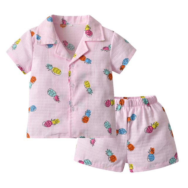 Summer Baby Girls Pajamas Set Strawberry Print Button Baby Pajamas Sets Sleepwear Kids Pajama Sets