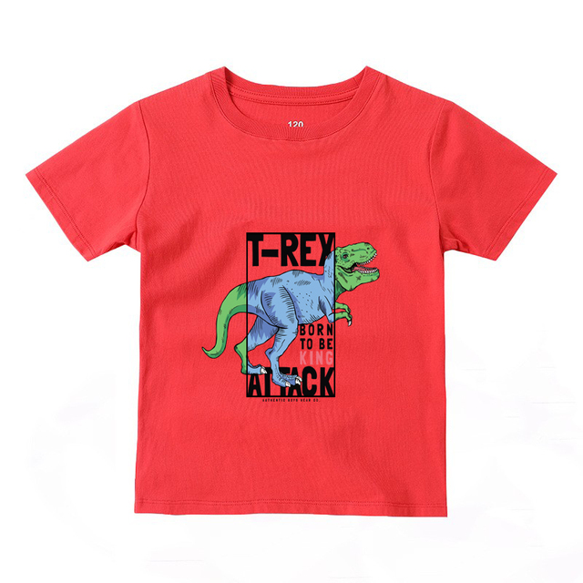 2022 Fashion Boys and Babies' Short Sleeve T-shirt Boys T-Rex Crewneck Dinosaur T-shirt Cotton Tops Tees Summer Clothes