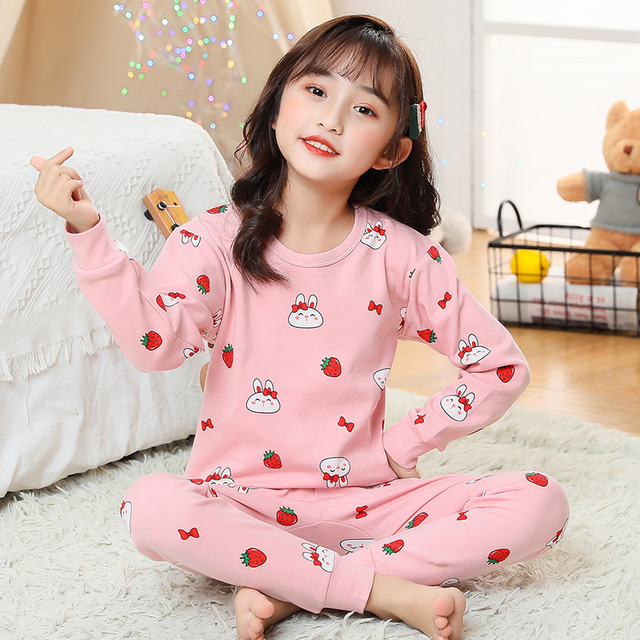 Easter Pyjamas Kids Pajamas Girl Sleepwear Set Cotton Rabbit Top+Pants Pijama Outfit Long Sleeve 2pc Pink Children Night Clothes