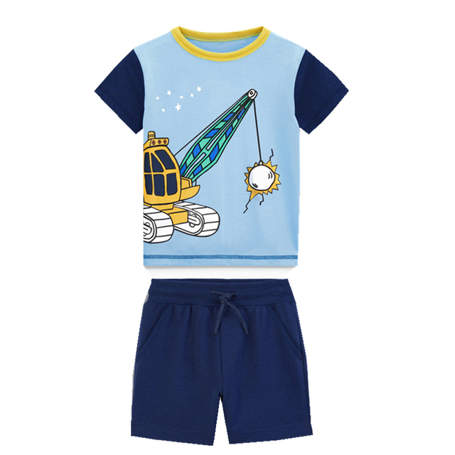 Fashion Clothing Summer Boys Sets Kids Printing T-shirts Cotton Shorts Suits Children Animal Tops Elastic Waist Pants Suit 2-7Y