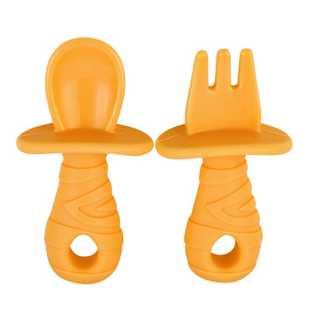 Silicone Baby Spoon Fork Kids Cutlery Set Cartoon Cute Utensil Baby Learning Training Spoon Infant Soft Fork