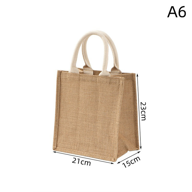 Portable Burlap Shopping Bag Jute Handbag Bamboo Ring Retro Carry Handles DIY Handbag Women Large Size Beach Bag for Girls