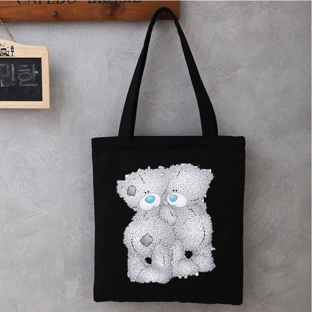 Women Cartoon Anime Bear Shopping Bag Shopper Foldable Reusable Canvas Handbag Harajuku Style Student Bag Canvas Tote Bag Newest