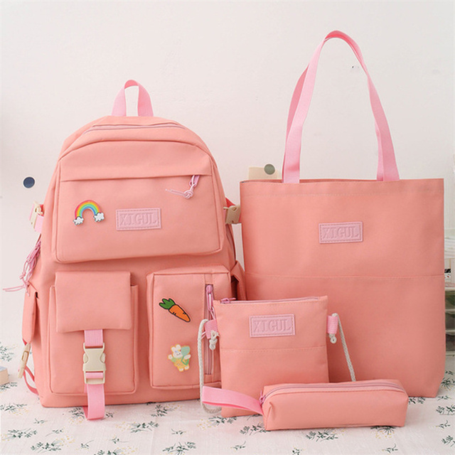 4pcs sets canvas school bags for teenage girls women backpack canvas kids primary school bag college student laptop bags