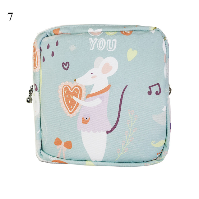 Women Portable Sanitary Napkin Storage Bag Cotton Travel Makeup Bag Printed Literary Zipper Purse Sundries Cosmetic Organizer