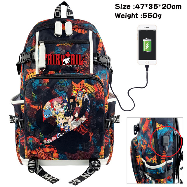 Fairy Tail Anime Backpack Large Capacity School Bag Men Women Multifunctional Laptop Backpack Travel Bag