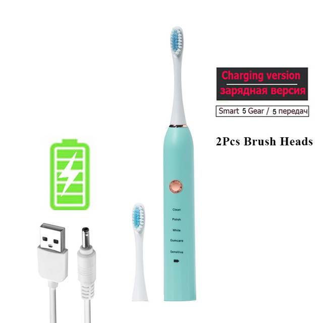 Rechargeable Electric Toothbrush Black White Sonic Oral Hygiene Toothbrush IPX7 Waterproof With Brush Head Replacement Gift