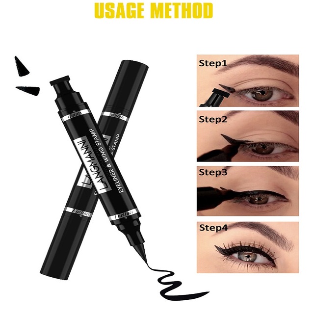 Eyes Makeup Black Double-ended Eye Liner Liquid Pencil Quick Dry Waterproof Black Makeup Stamp Wing Eyeliner Pencil TSLM1