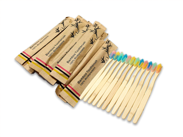 100pcs Eco-friendly Bamboo Reusable Toothbrush Portable Adult Wooden Soft Toothbrush Laser Custom Engraving Logo