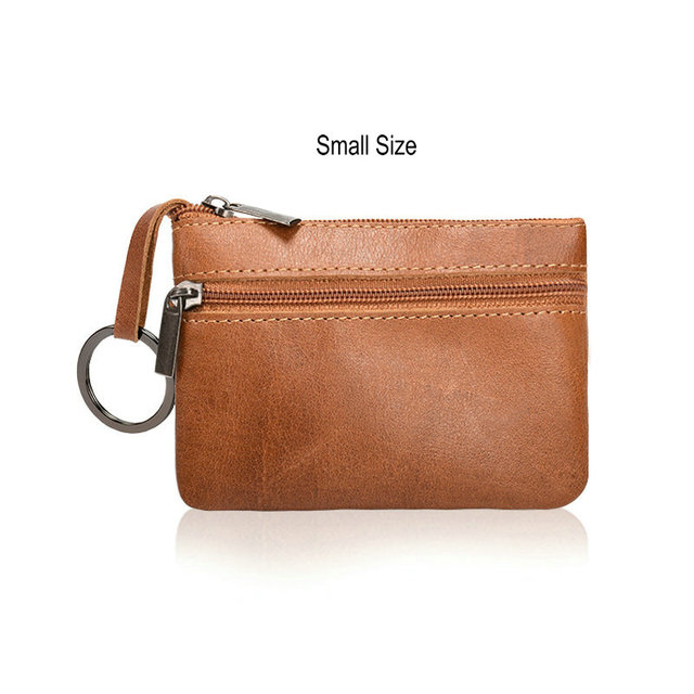 GENODERN Vintage Crazy Horse Leather Men Coin Purse Genuine Leather Zipper Coin Wallet Retro Key Holder Clutch Money Bag