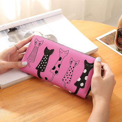 Women Cat Cartoon Luxury Wallet High Quality Creative Female Card Holder Casual Zip Ladies Clutch PU Leather Coin Purse 179Q