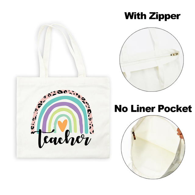 Best Teacher Ever Rainbow Women Canvas Shopping Bag Teacher Life Reusable Aesthetic Eco Tote Shoulder Bags Storage Travel Gift Bag