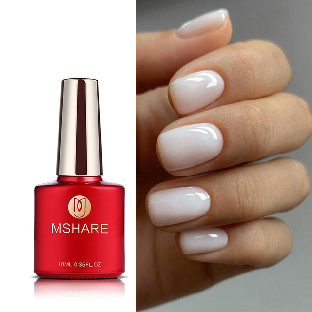 MSHARE Glossy Camouflage Rubber Base Gel Coat Milky White Metallic Shine Ongle Varnish Semi Permanent Vernes Soak Off 10ml