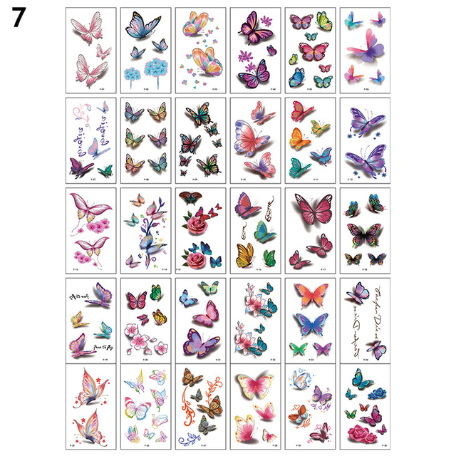 Women Temporary Tattoo Sticker Pink Butterfly Flower Feather Lotus 3D Fake Tattoo Body Hands Arm Leg Temporary Tattoos Femme