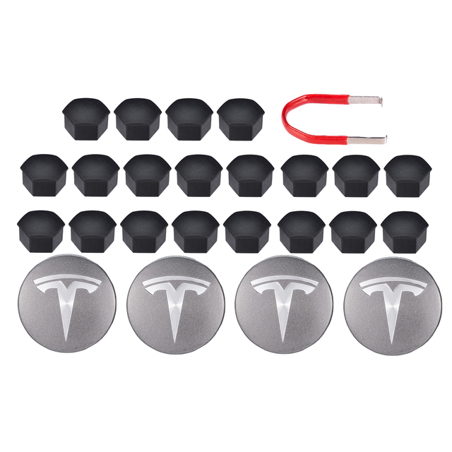 Tesla Model 3S X Wheel Center Caps Hub Caps Screw Cap Kit Decorative Tire Cap Modification Accessories Tesla Car Emblem Badge