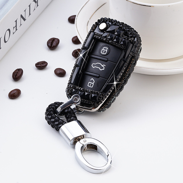 Luxury Diamond Crystal Styling Car Key Case Cover For Audi A1 A3 A4 A5 Q7 A6 C5 C6 Auto Remote Control Holder Shell Keychain Accessories