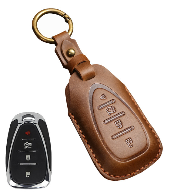 Luxury Leather Car Key Case Cover Fob Protector Keychain Holder For Chevy Chevrolet 2021 JM Trax Crvalier Cruze Malibu Keyring