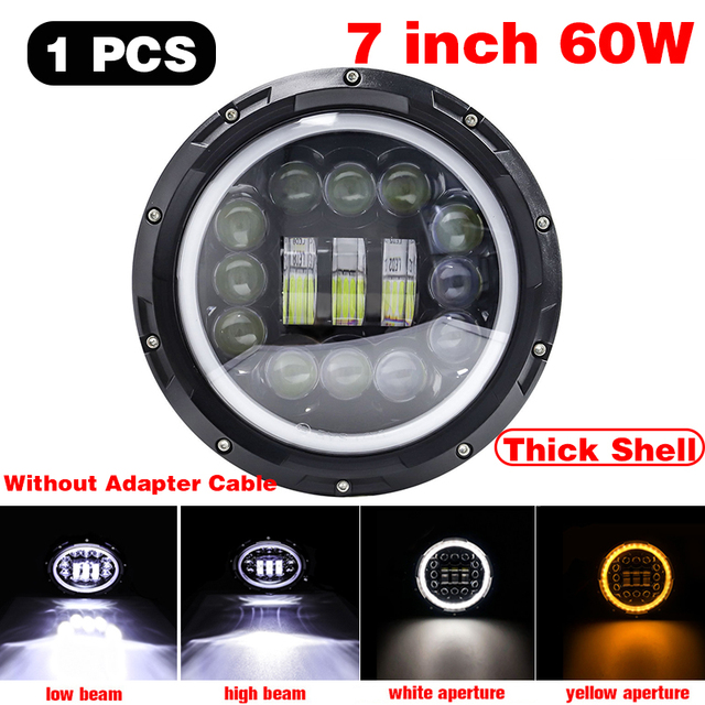 1pcs Running Light 45W/60W/75W/80W/90W Car Led 7 Inch Car Accessories Angel Eyes H4 Headlight For Lada Niva 4X4 Uaz Hunter Hummer