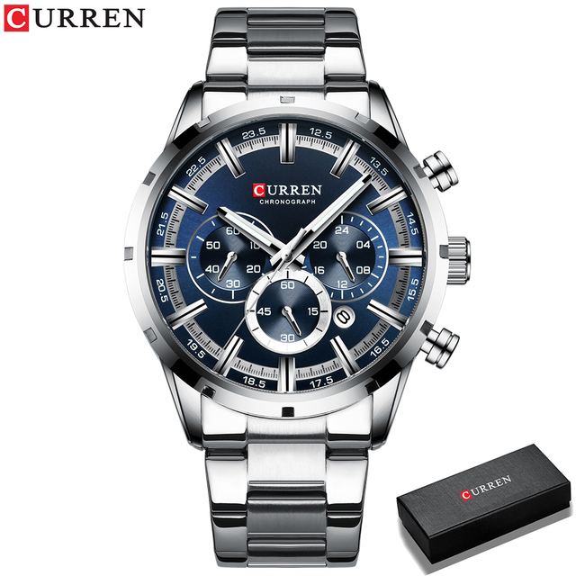 CURREN New Fashion Watches With Stainless Steel Luxury Brand Sport Chronograph Quartz Watch Men Relogio Masculino