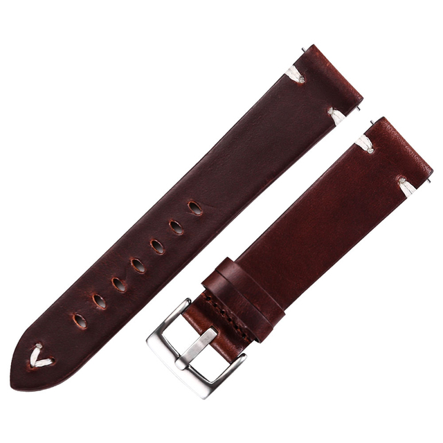 Leather Watchband Strap 18mm 20mm 22mm Quick Release Watch Strap Cowhide Strap Handmade Black Dark Brown Vintage Oil Wax Leather