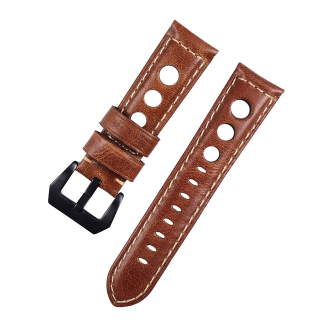 Genuine Leather Watch Strap for Men, Vintage, Brown, 20mm, 22mm, 24mm, 3 Holes, Soft, Breathable