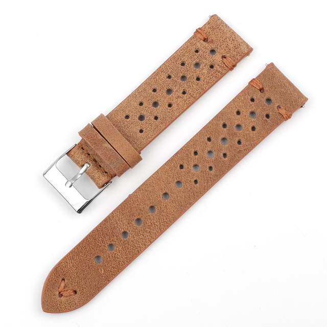 New Design Oil Wax Cowhide Watch Band 8mm 20mm 22mm 24mm Vintage Porous Watch Strap Handmade Watch Accessories