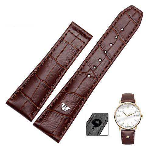 For Morris LACROIX Eliros watchband first layer calf leather 20mm 22mm with folding buckle black brown cow genuine leather strap