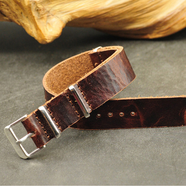 NATO Strap 18mm 20mm 22mm 24mm High Quality Leather Gunuine NATO Zulu Strap Army Watchband Wristwatch Strap With Three Buckle