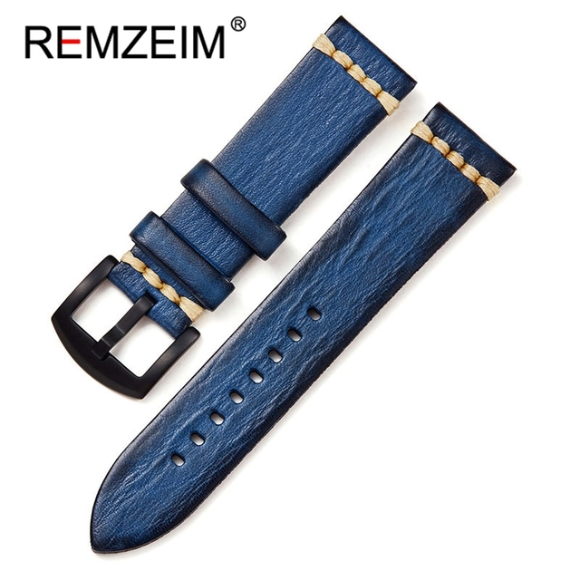 REMZEIM Retro Handmade Genuine Leather Strap Vegetable Tanned Leather Watchband 18 20 22 24mm High Quality Business Watch Band