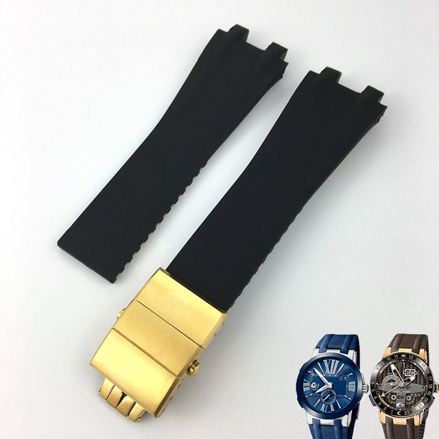 26mm*20mm Silicone Rubber Watch Band Fit For Ulysse Nardin Black Blue Brown Strap Waterproof Steel Folding Buckle Wrist Tools