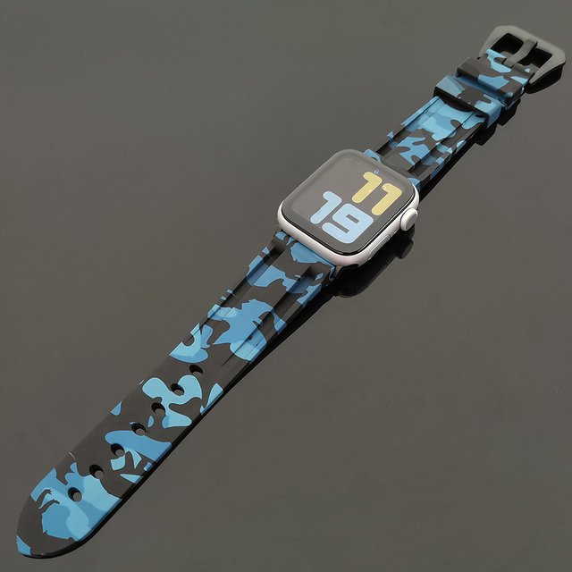 Silicone Camouflage Watch Strap for Apple Watch 42mm 44mm 45mm for iWatch Series 4/5/6/SE/7 38mm 40mm 41mm Military Bracelet