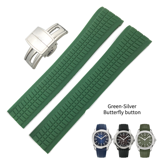 21mm Curved End Pins Metal Watches Silicone Rubber Band Fit For Patek PP Philip Pioneer Sailor 5167A Black Brown Green Blue Soft Strap