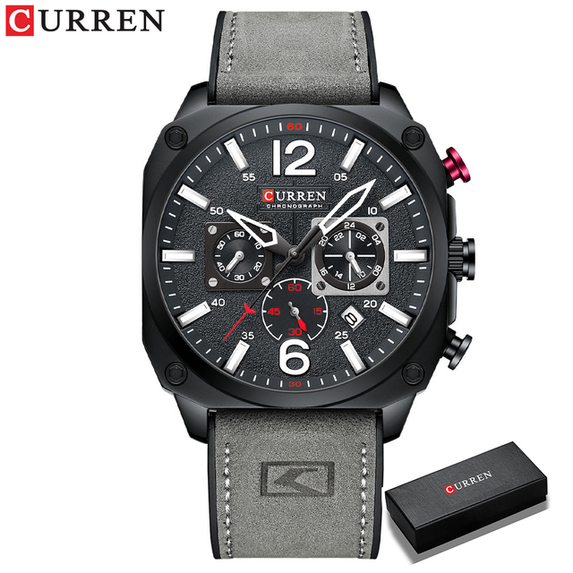 CURREN New 8398 Men's Watch Fashion Waterproof Male Multifunction Chronograph Leather Watch Six Needle Calendar Quartz Watches