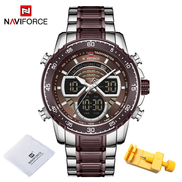 NAVIFORCE Men Sports Military Waterproof Watches Luxury Analog Quartz Digital Wrist Watch for Men Stainless Steel Gold Watches