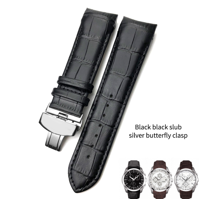 22mm 23mm 24mm Curved End Genuine Leather Watchband Fit For Tissot T035617 Cowhide Watch Strap Butterfly Clasp Bracelets Men