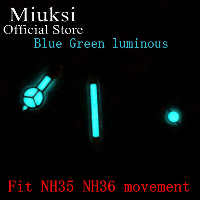 Miuksi Watch Silver Hands Green Blue Luminous Hands Fit NH35 NH36 ETA2824 2836 Miyota8205 8215 821A Mingzhu DG2813 3804 Movement