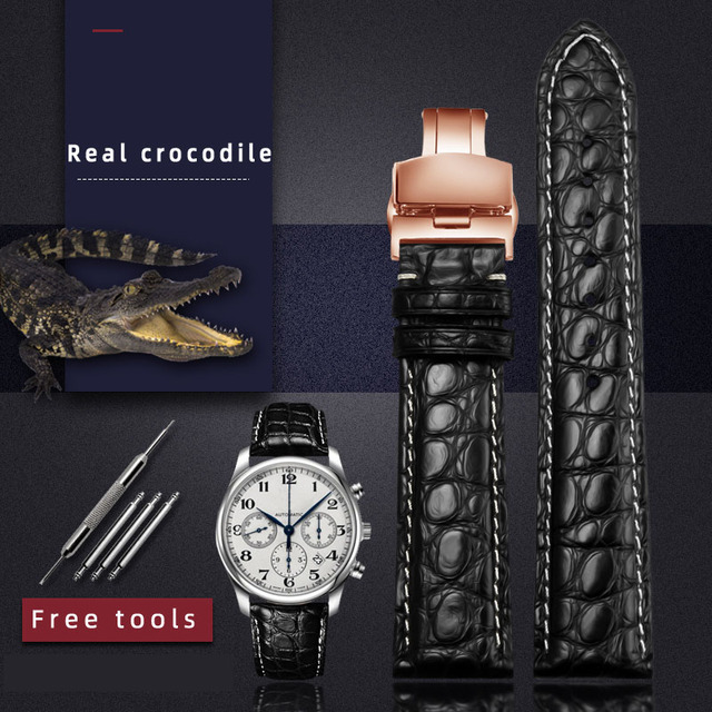 For any wristband luxury genuine crocodile leather watchband 18mm 19mm 20mm 21mm 22mm black brown straps