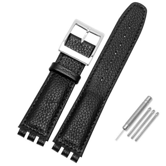 Leather Watch Strap Waterproof For Swatch YIS415/414 YCS YAS YGS 17mm Replacement Cowhide Watch Band Concavo Convex Watch Bracelet