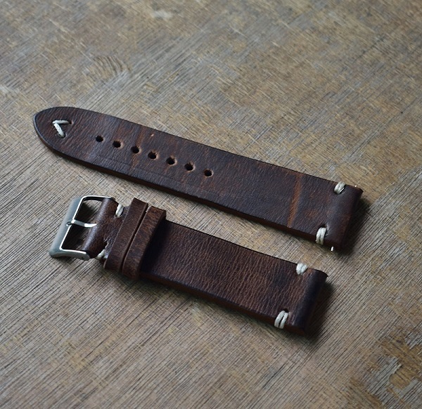 Handmade antique leather watch strap, 20mm 22mm 24mm watch strap, distressed look, stainless steel, polished buckle