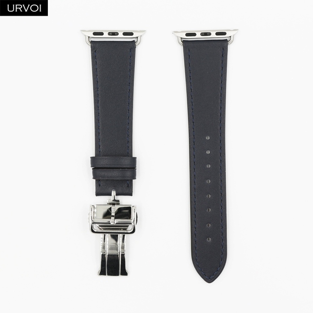 URVOI Deploy Buckle Band for Apple Watch Series 7 6 SE 5 4 3 21 Single Round Strap for iwatch 40 44mm Swift Leather Band Strap