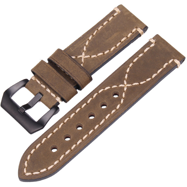 Handmade Genuine Leather Watch Band Strap 22mm 24mm Men Women Black Brown Green Gray Thick Watchband Stainless Steel Buckle