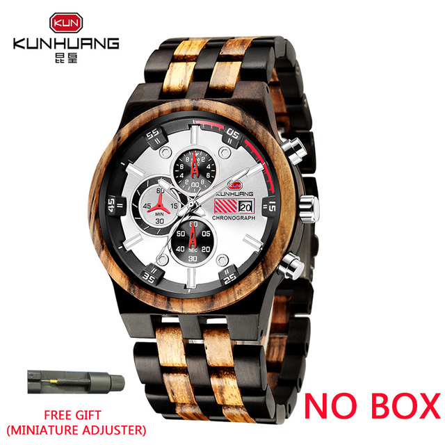 Reloj hombre KUNHUANG New Wooden Watch Men Luxury Brand Chronograph Military Quartz Watches for Man Dropshipping Customized