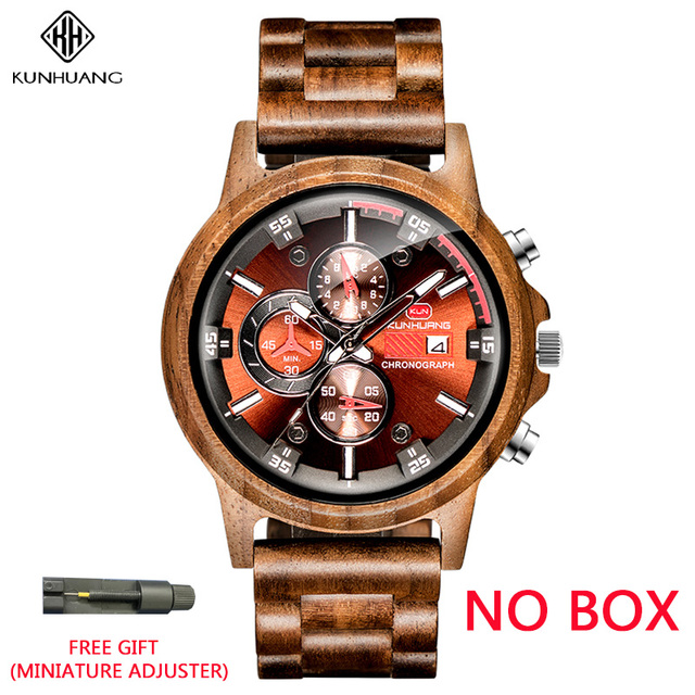 Kunhuang Wooden Watch Men Watches Customized Watches Personality Creative Design Logo Letter Engraved Carved Clock