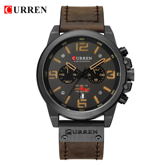 CURREN-Watches-Men's Distinguished,Luxury Watch Brand,Water Resistant,Sports,Wrist Watch,Chronograph,Quartz Genuine Leather Military,Men